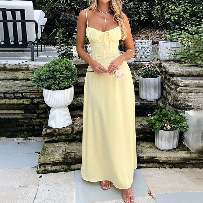 A Elegant Lace-Up Backless A-Line Dress - Women's Cross-Border Fashion with Free Delivery