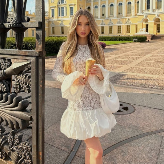 A Women's Clothing Fashion Long Sleeve See-through Lace Dress free delivery