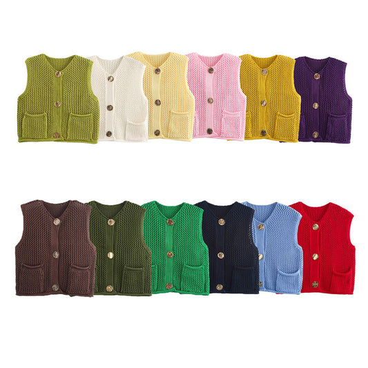New Spring And Summer European And American Style Casual Breasted Thick Needle Knitted Vest Top free delivery