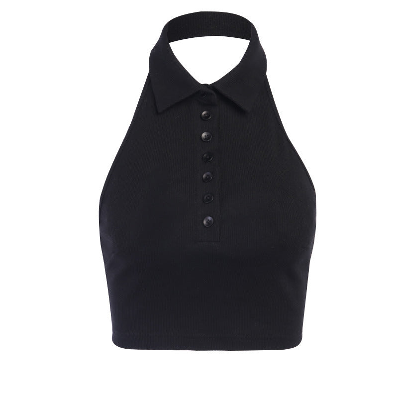 New Solid Color Square Neck Fashion Sexy Button Vest With Navel