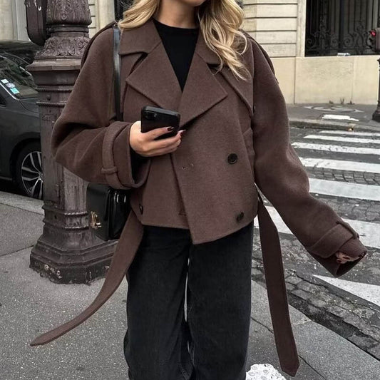 Women's Lapel Belt Top Long Sleeve free delivery