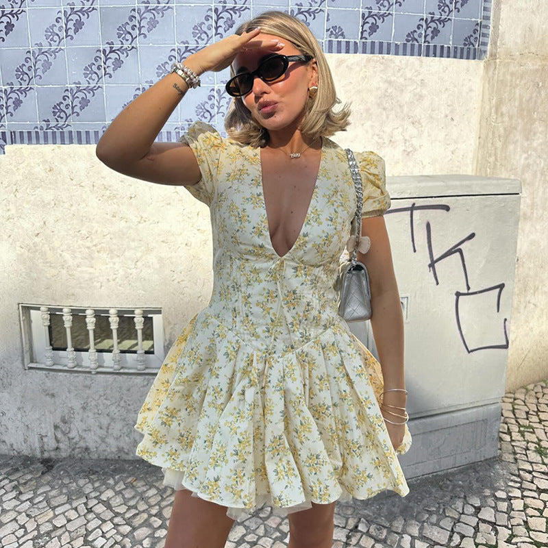 A Fashion Floral V-neck Dress Women free delivery