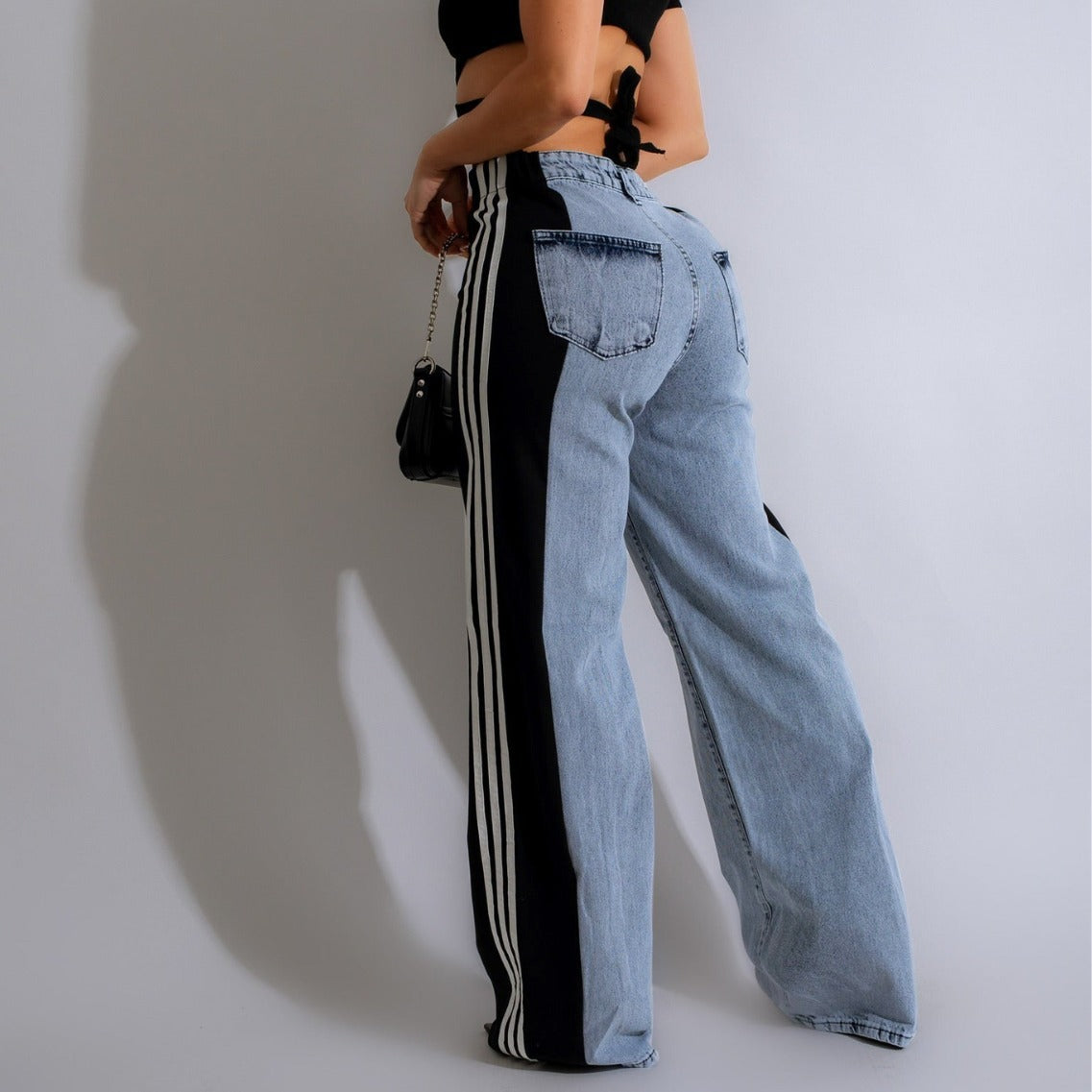 A Wide-leg patchwork denim trousers casual 2024 style free delivery