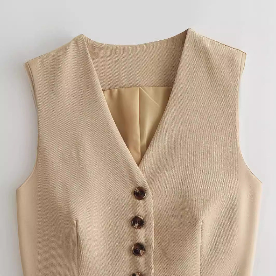 Sleeveless Long Vest Skirt Suit