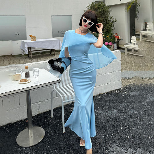 A Homemade Elegant Butterfly Short Sleeve Fishtail Dress free delivery