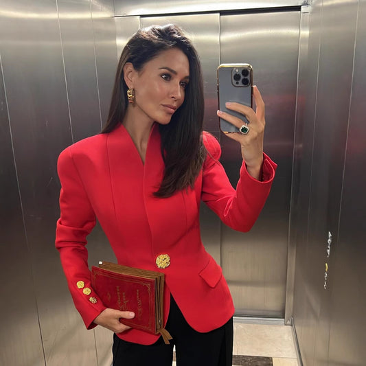 Slim Fit Business Suit Coat with Metal Buckle Detail