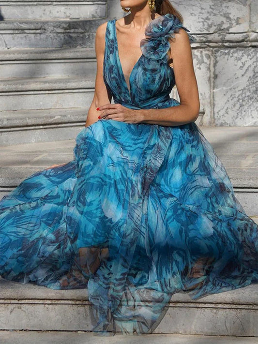 A Bohemian Holiday Floral Printed Maxi Dress - Wide Hem Dolorita Style with Free Delivery