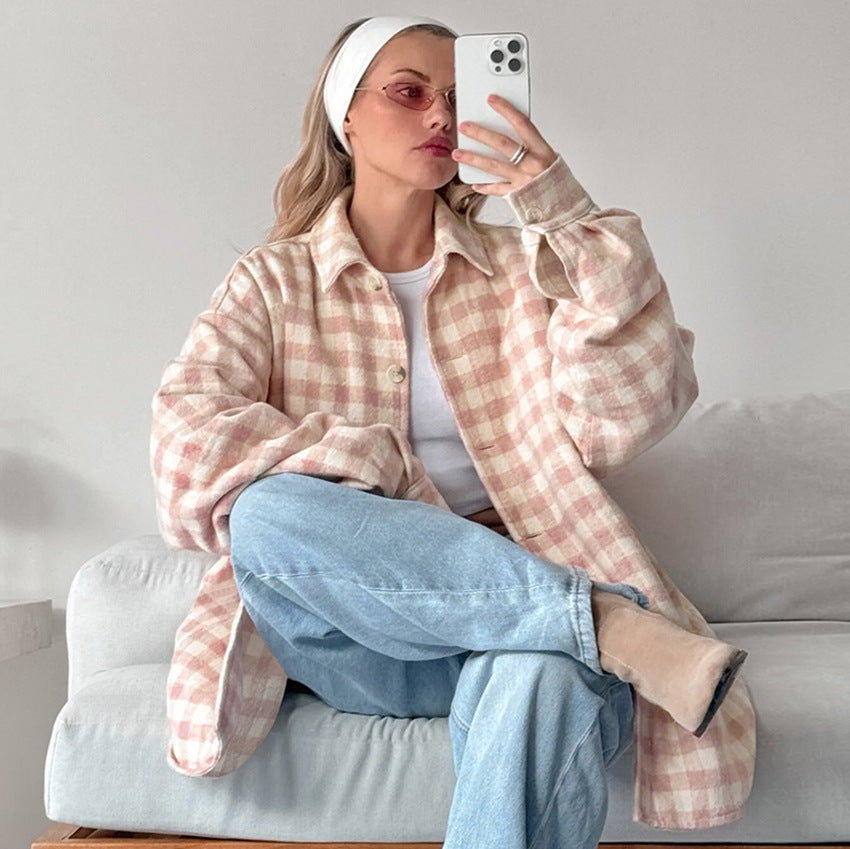A Fashion Simple Plaid Coat Niche Loose free delivery