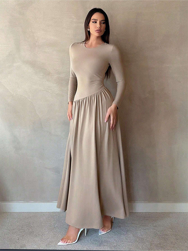 A Base Pleated Solid Color Long Dress free delivery