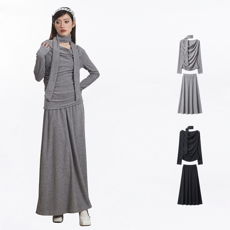 A European And American High Class Elegant Scarf Top Women's Long Sleeve free delivery