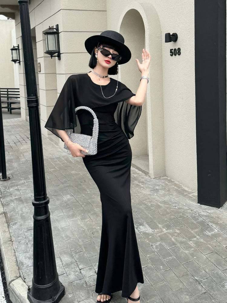 A Homemade Elegant Butterfly Short Sleeve Fishtail Dress free delivery