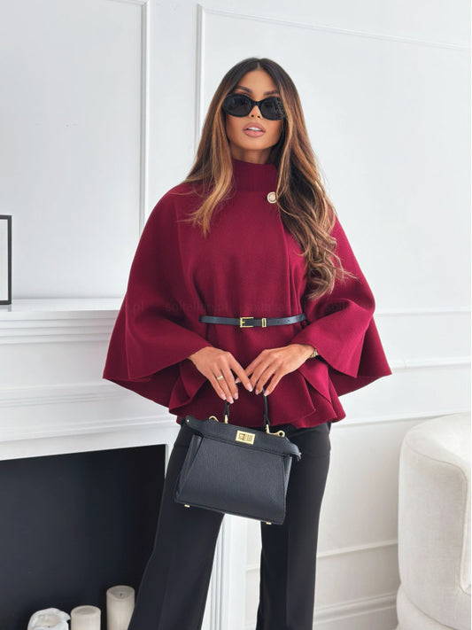A New Stand Collar Batwing Sleeves Cloak Top With Belt Ins Fashion Temperament Jacket Woolen Sweater Outwear For Women Clothing free delivery