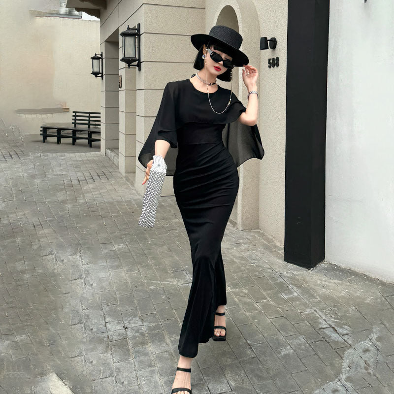 A Homemade Elegant Butterfly Short Sleeve Fishtail Dress free delivery