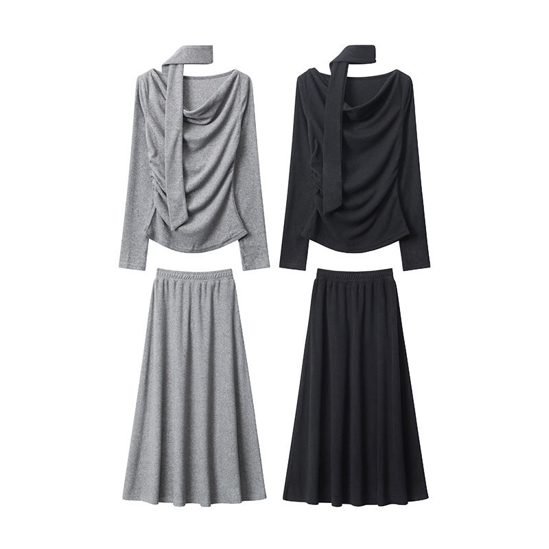 A European And American High Class Elegant Scarf Top Women's Long Sleeve free delivery